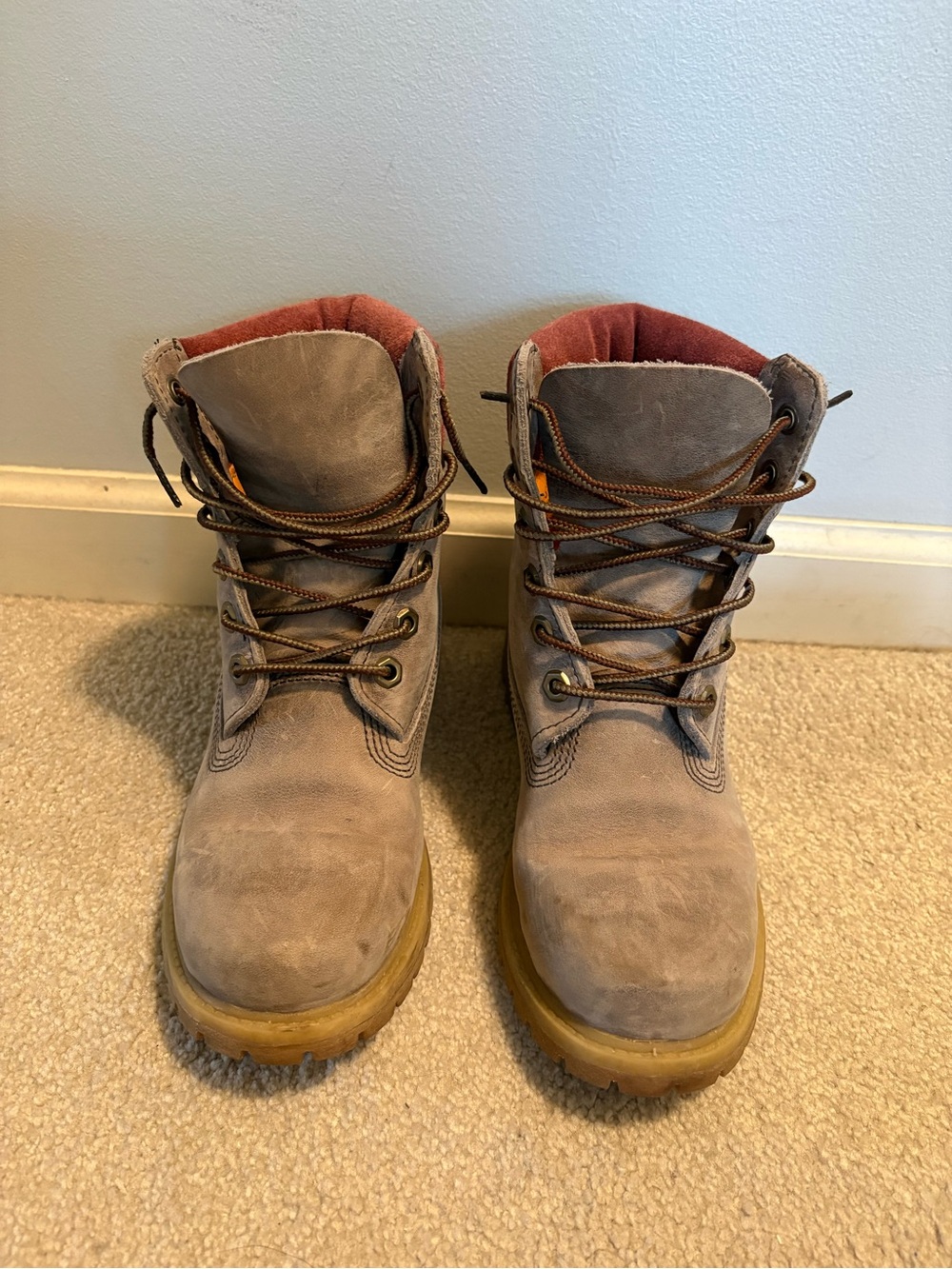 Timberland Brown Lace-Up Work Boots with Orange Collar